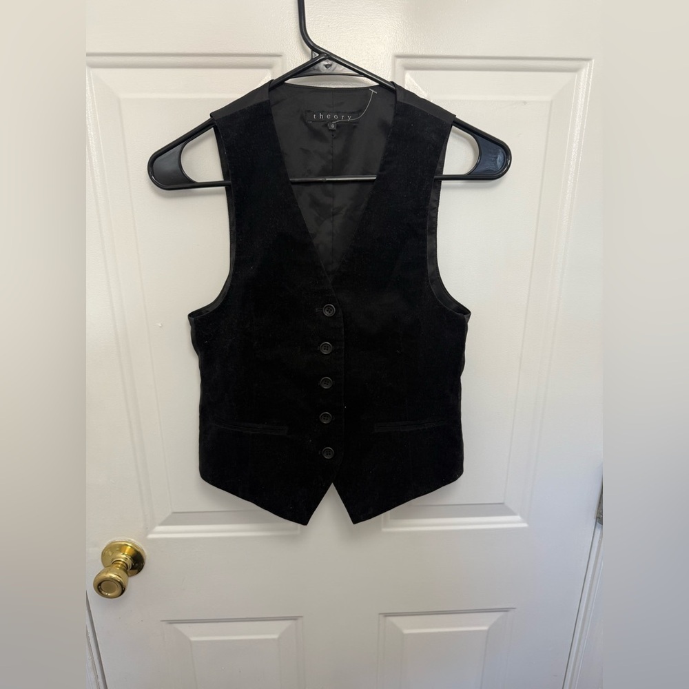 NWT Theory Galloway Corduroy Black Vest Size 0 Angora Blend